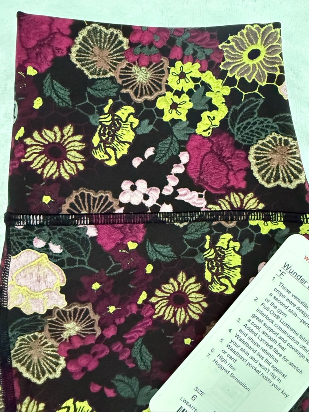 lululemon athletica Floral Print Leggings - Black, Pink & Yellow - Picture 3 of 3